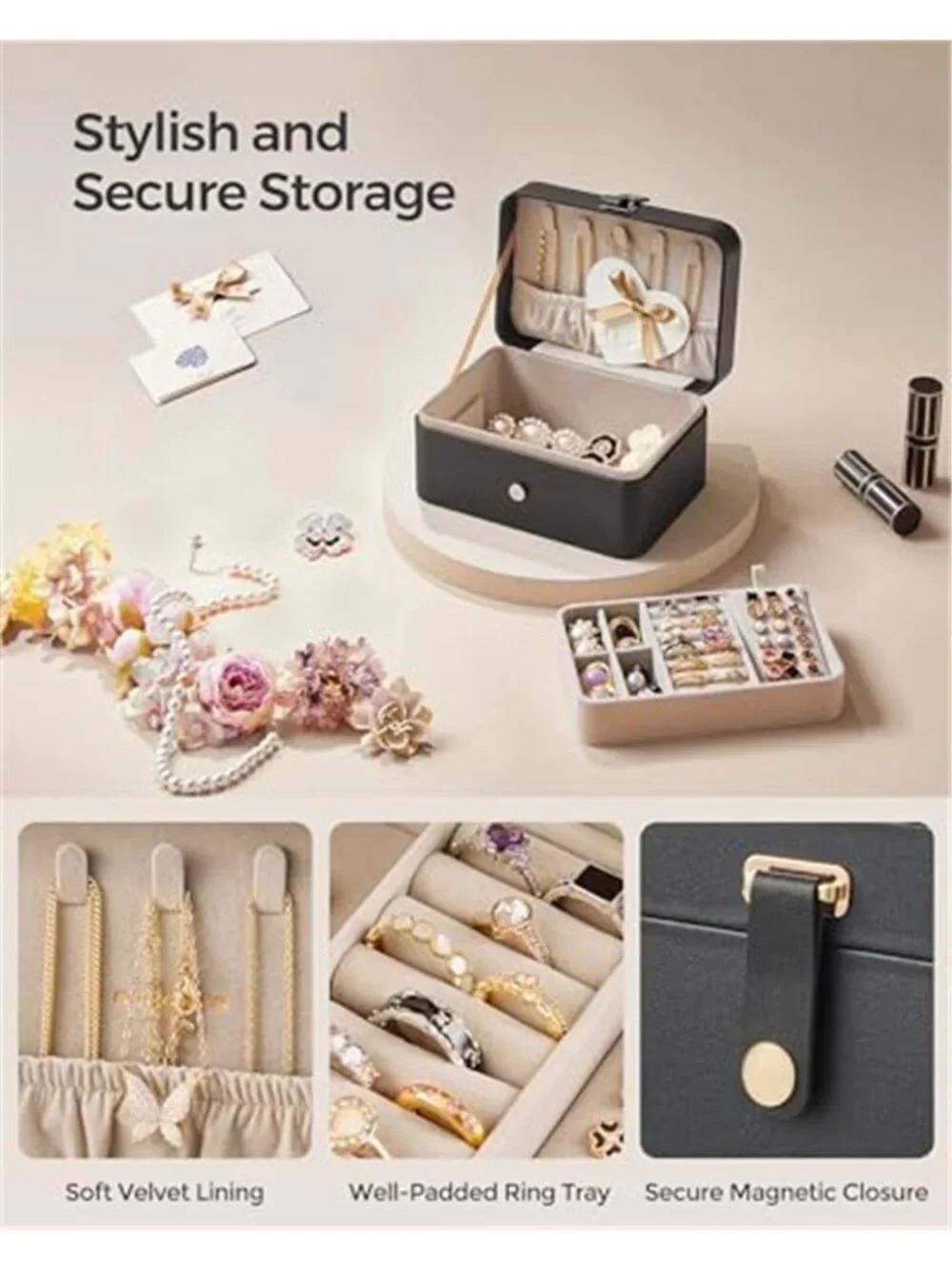 Travel Jewelry Organizer Case 2 Layer Velvet Earring Necklace Ring Holder Box